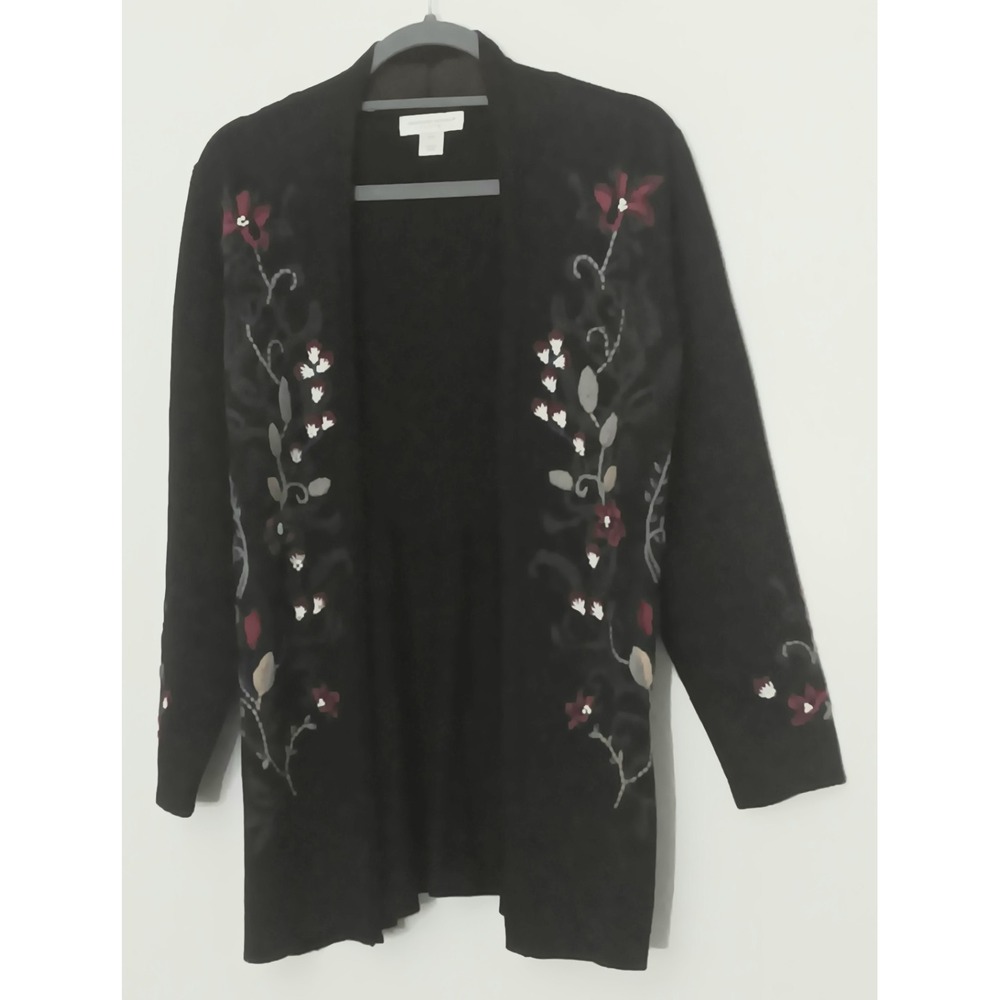 Christopher & Banks Cardigan Women's Size PM Petite Open Front Floral Embroidery